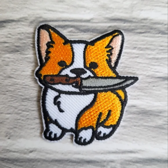 Murder Corgi Adorable Dog Embroidered Iron on Patch - Picture 1 of 2